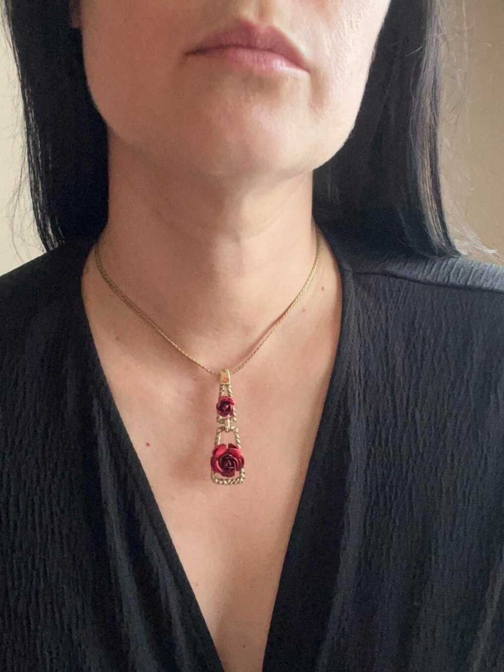Rose Tiered Gold Tone Necklace